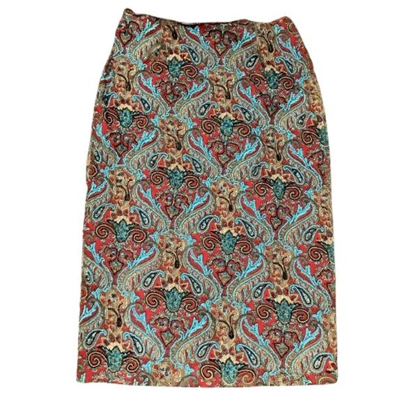 Vibrant Paisley Midi Skirt with intricate red /turquoise beading 
Sz: large - Picture 1 of 6